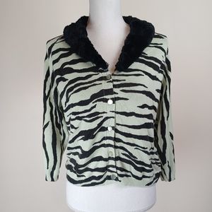 Green Zebra Print Cardigan 90s Vintage